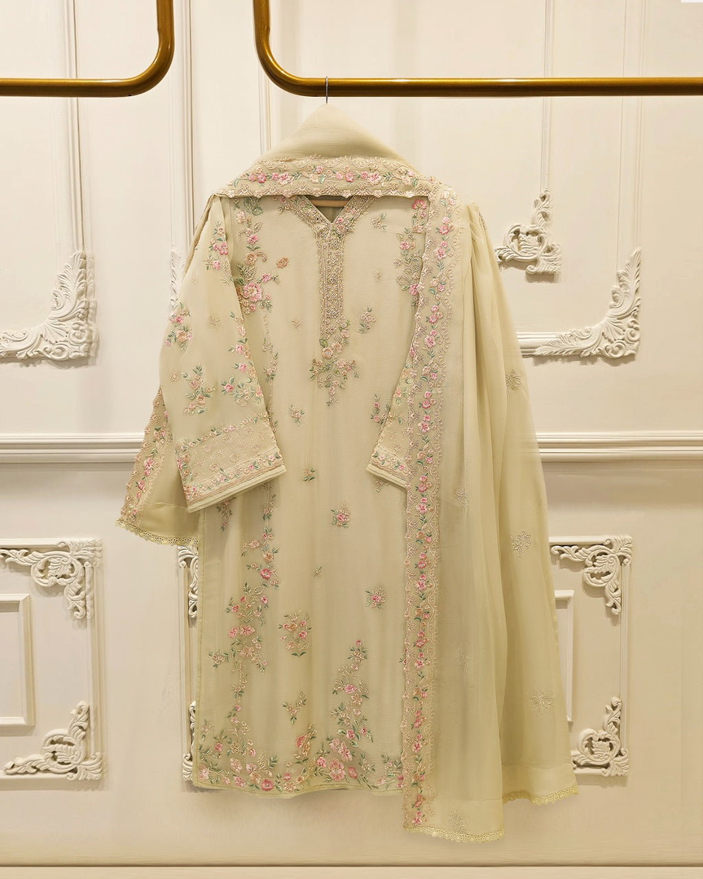 3 Piece - Pure Embroidered Chiffon Suit S115760
