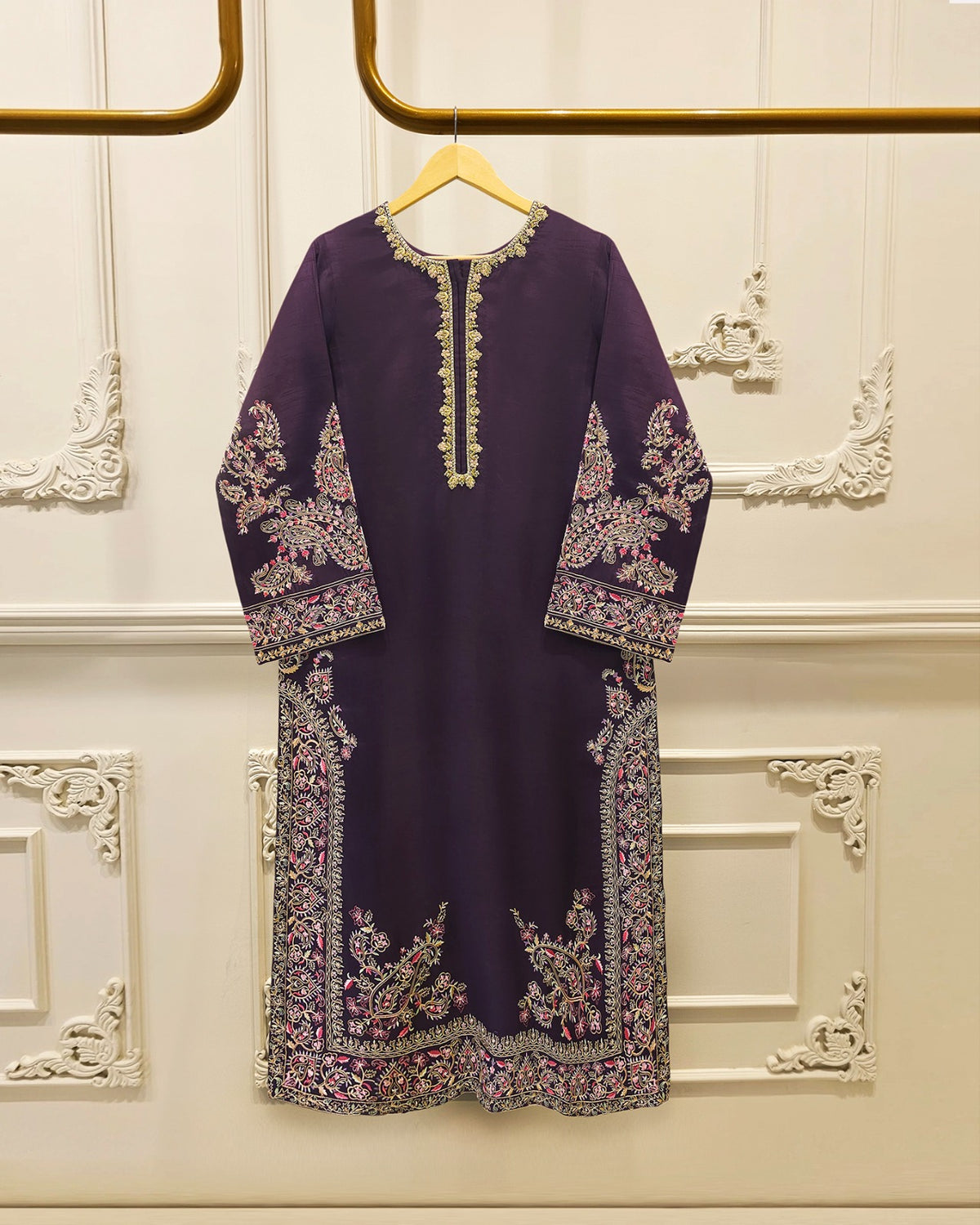 2 Piece- Pure  Sheesha Silk Embroidered Suit S115765 Main image
