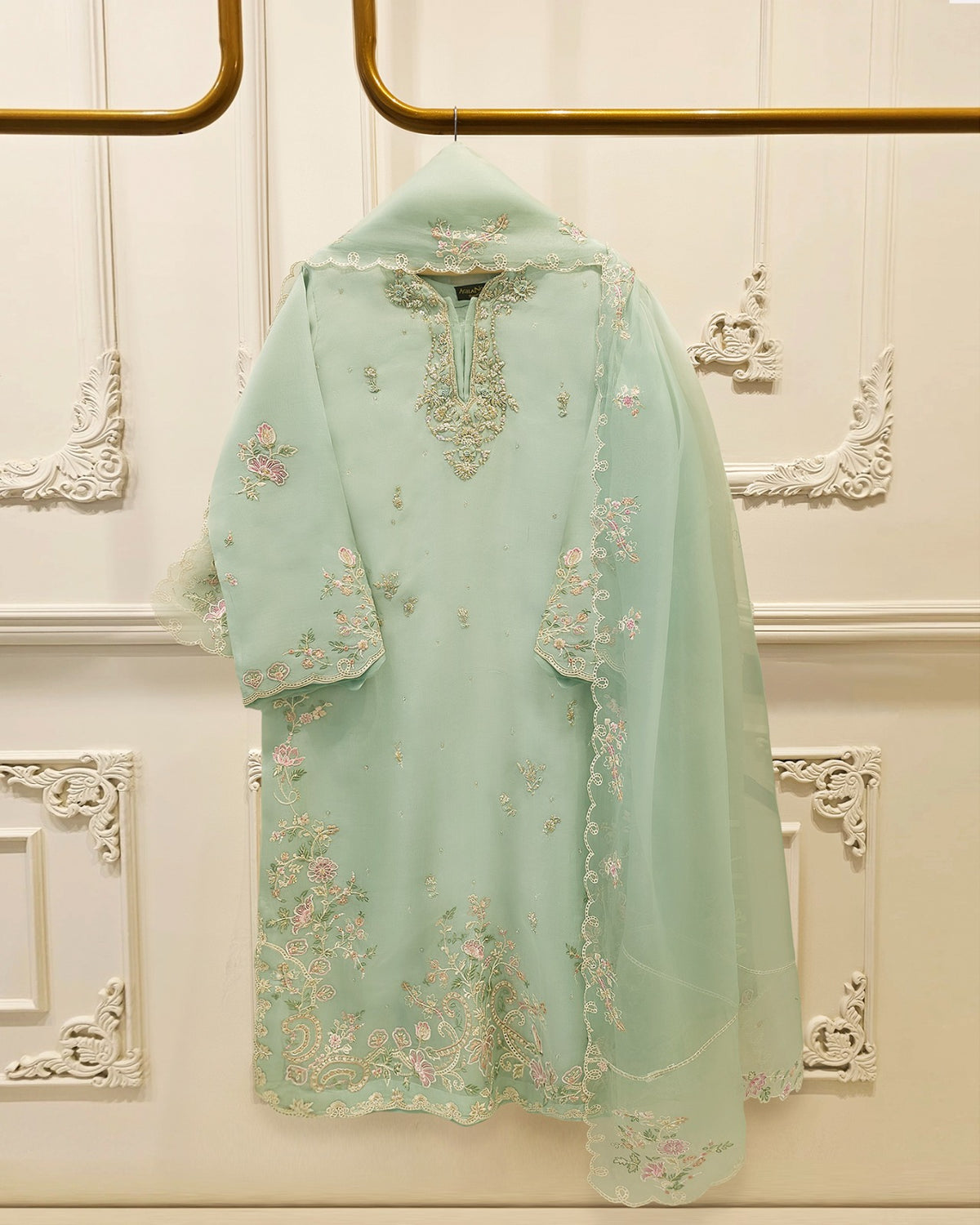 3 Piece- Pure  Sheesha Silk Embroidered Suit S115767 Main image