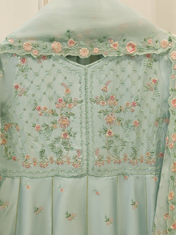 3 Piece- Pure  Sheesha Silk Embroidered Suit MTO0006 (Made to Order)