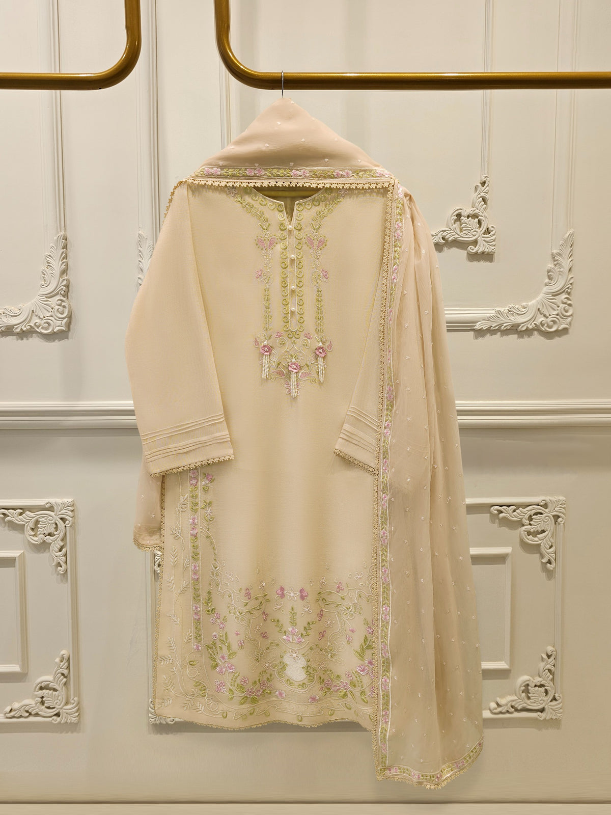 3 Piece - Pure Embroidered Cotton Net Suit S113844