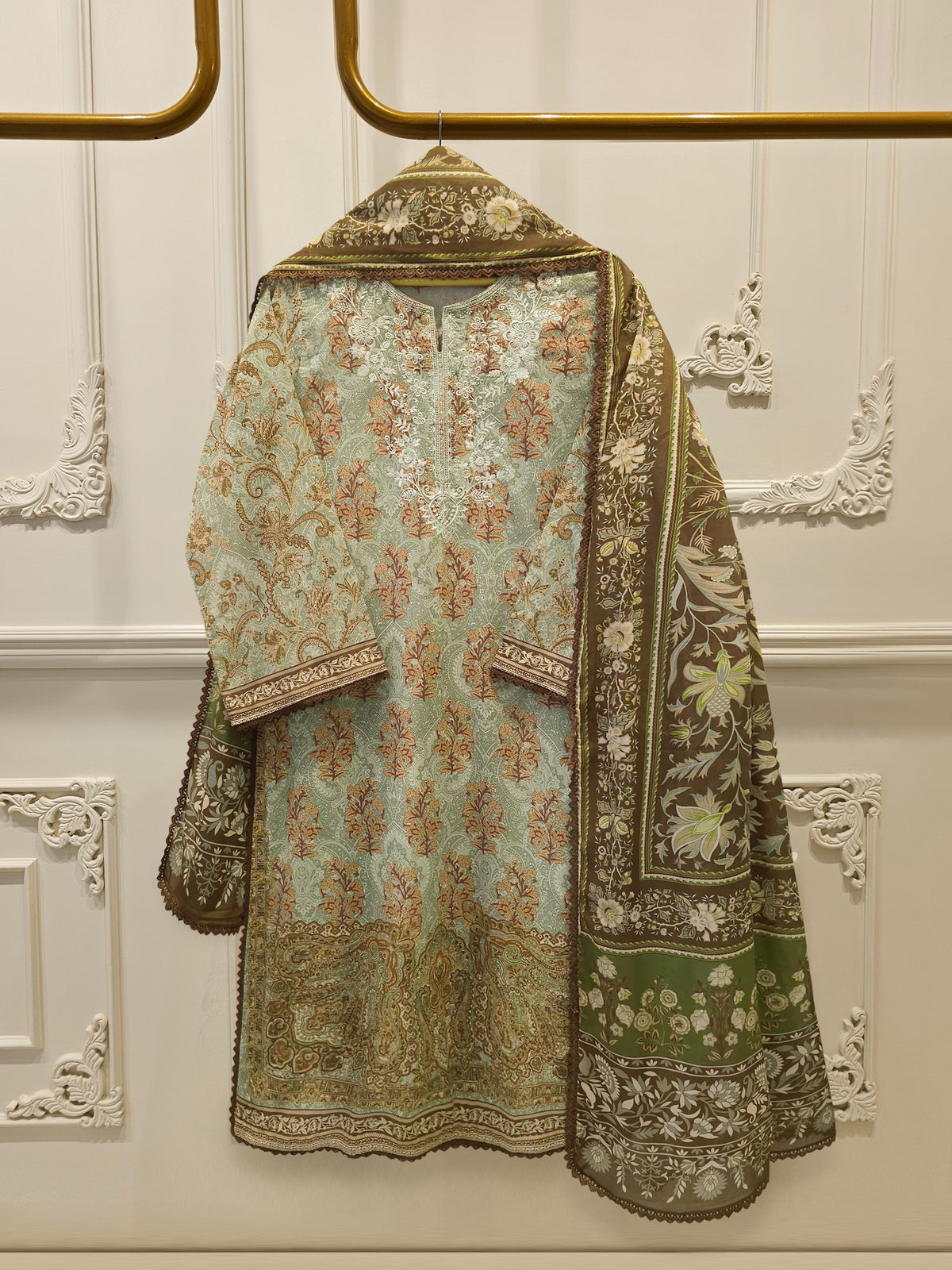 2 Piece -Digital Printed  Embroidered Cambric Suit S115065