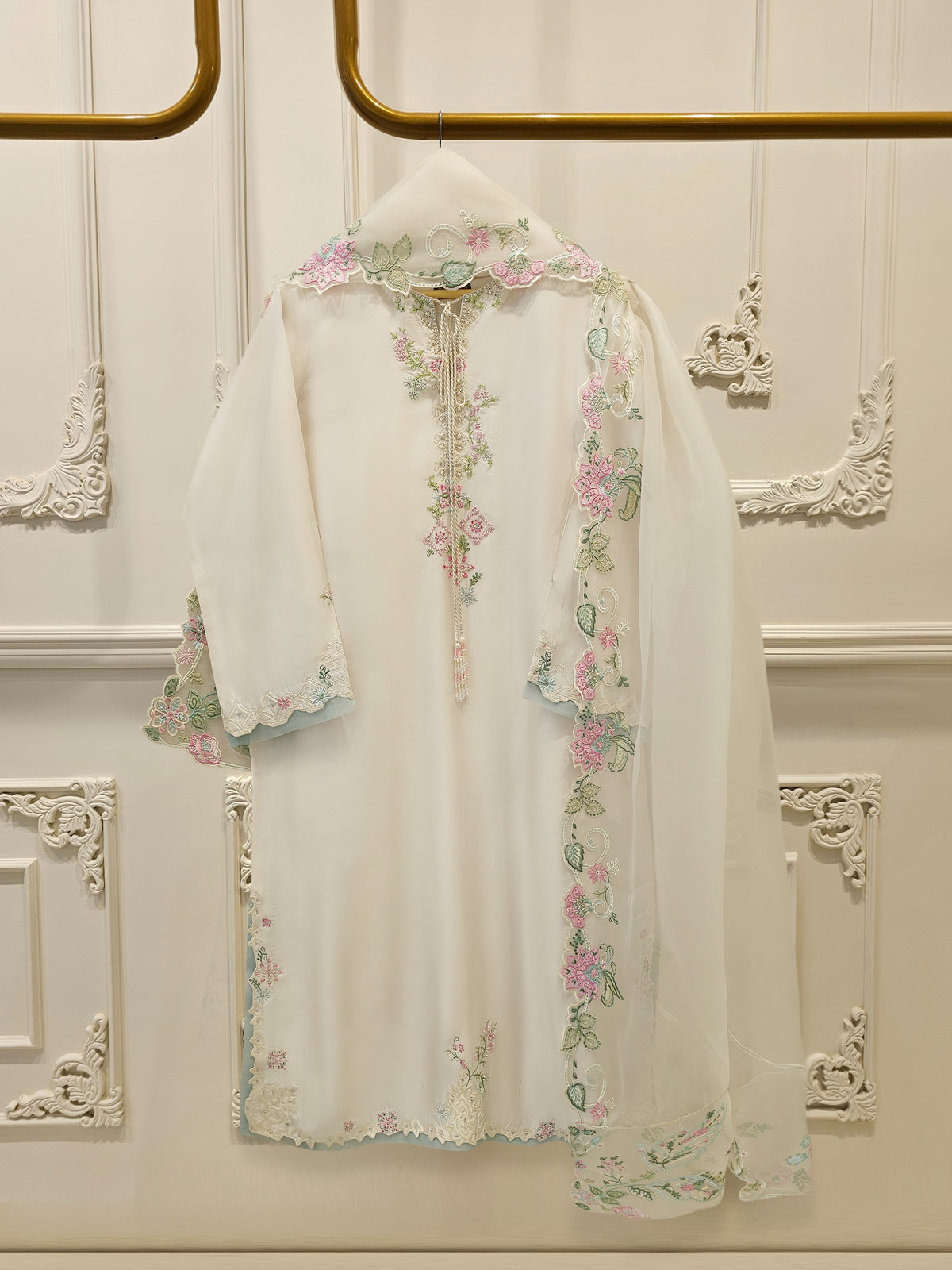 3 Piece- Pure  Sheesha Silk Embroidered Suit S115621 Main image