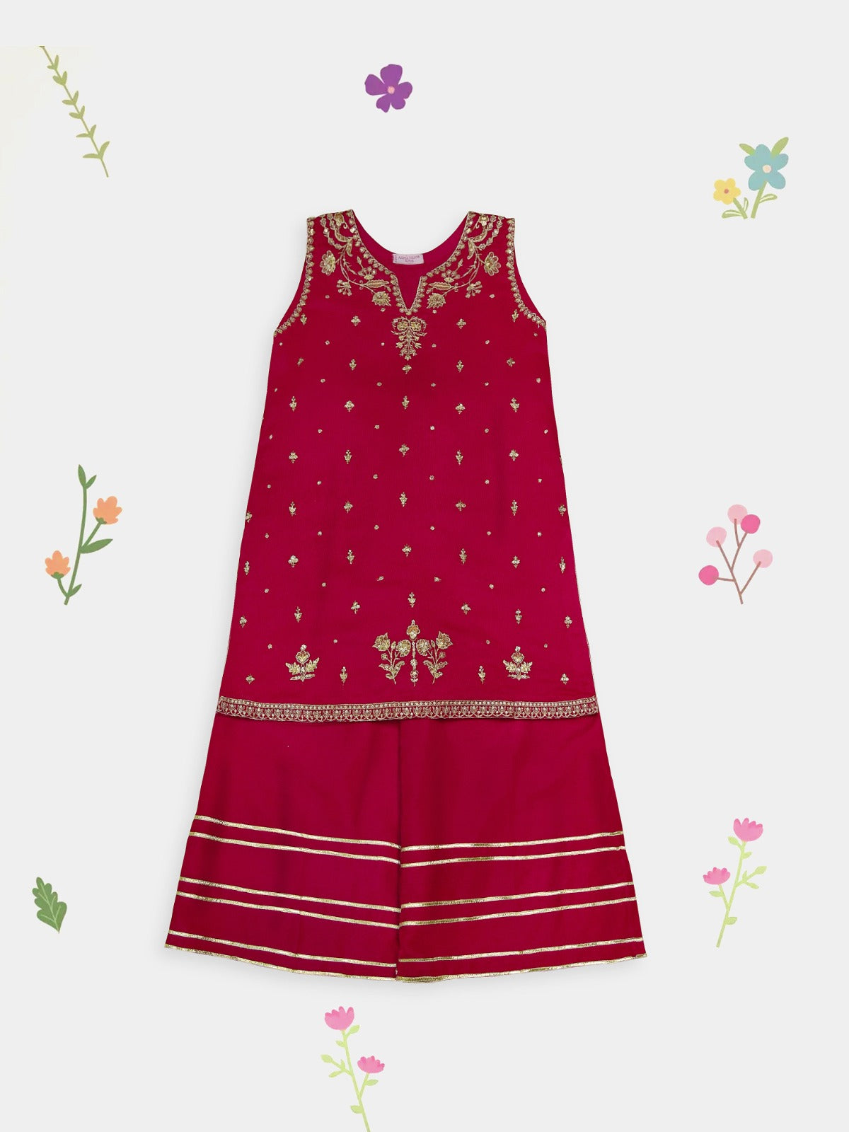 (Kids) 2 Piece - Embroidered Cotton Net Suit KD100R Main image