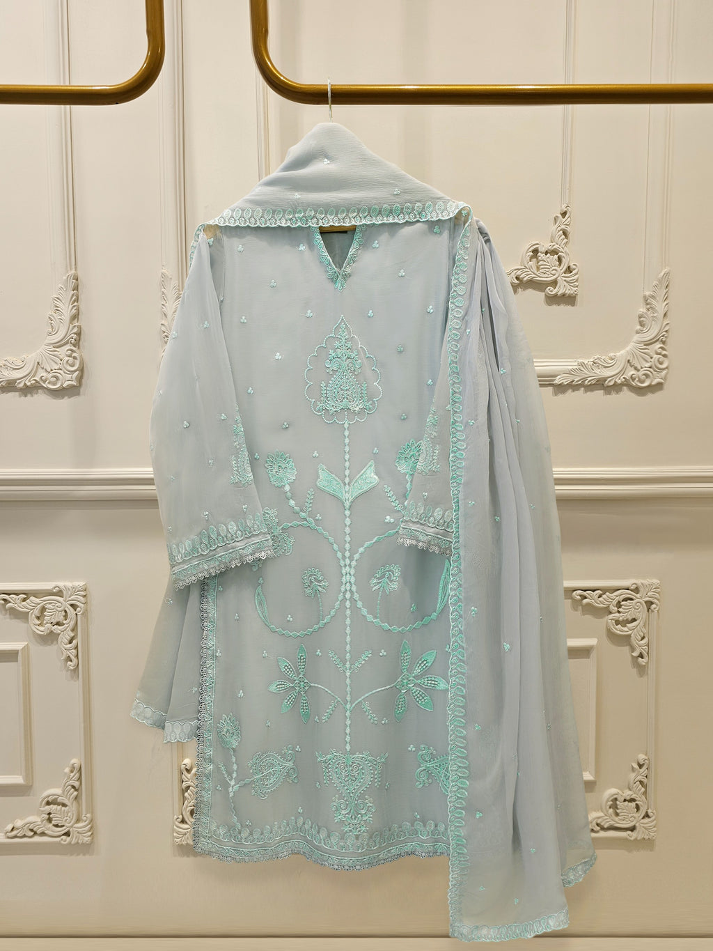 3 Piece - Pure Embroidered Chiffon Suit S113801