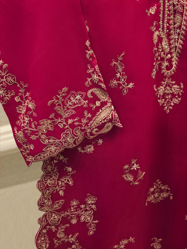 3 Piece - Pure Organza Embroidered Suit S114396