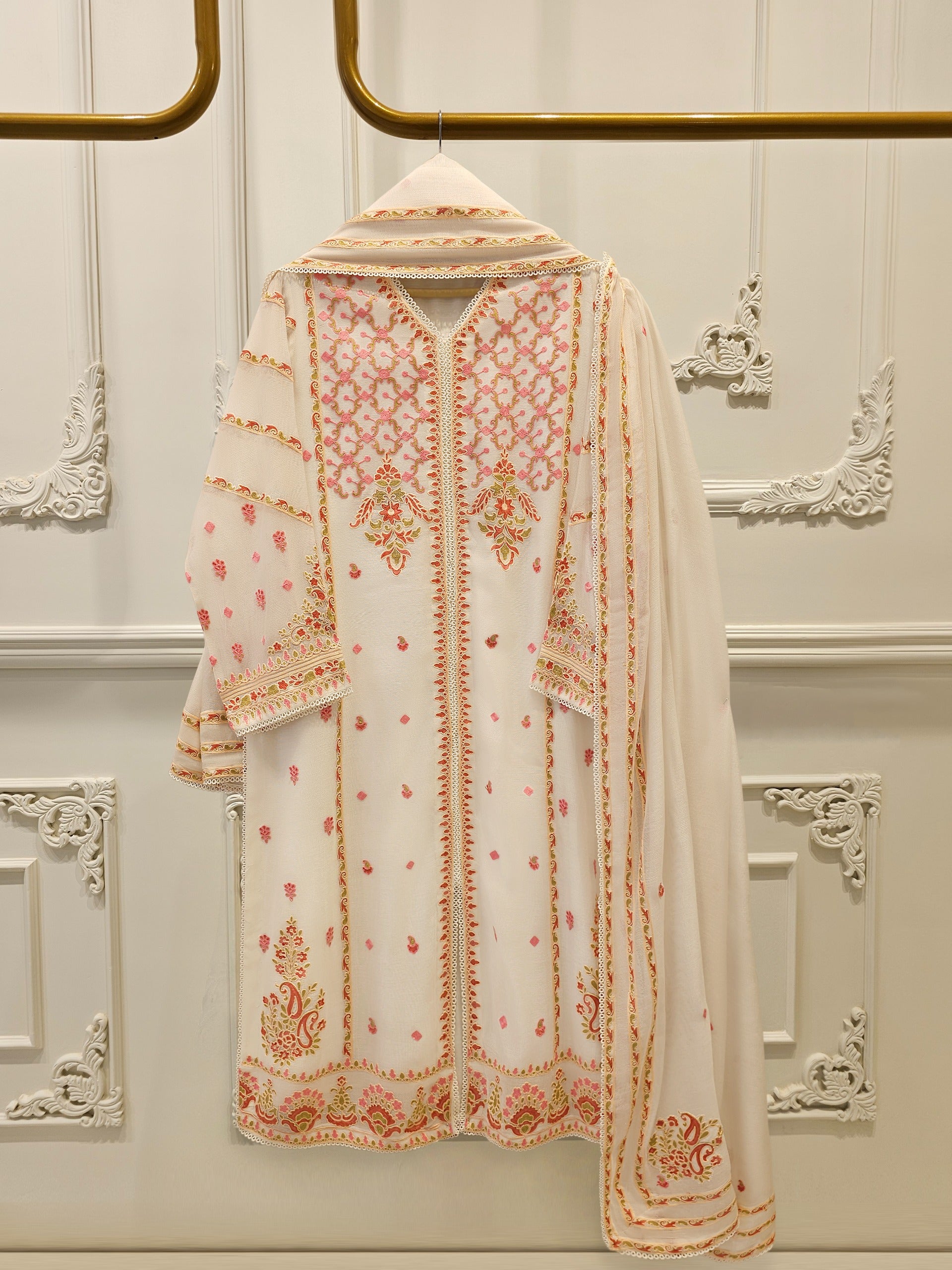 3 Piece - Pure Embroidered Cotton Net Suit S114069 Main image
