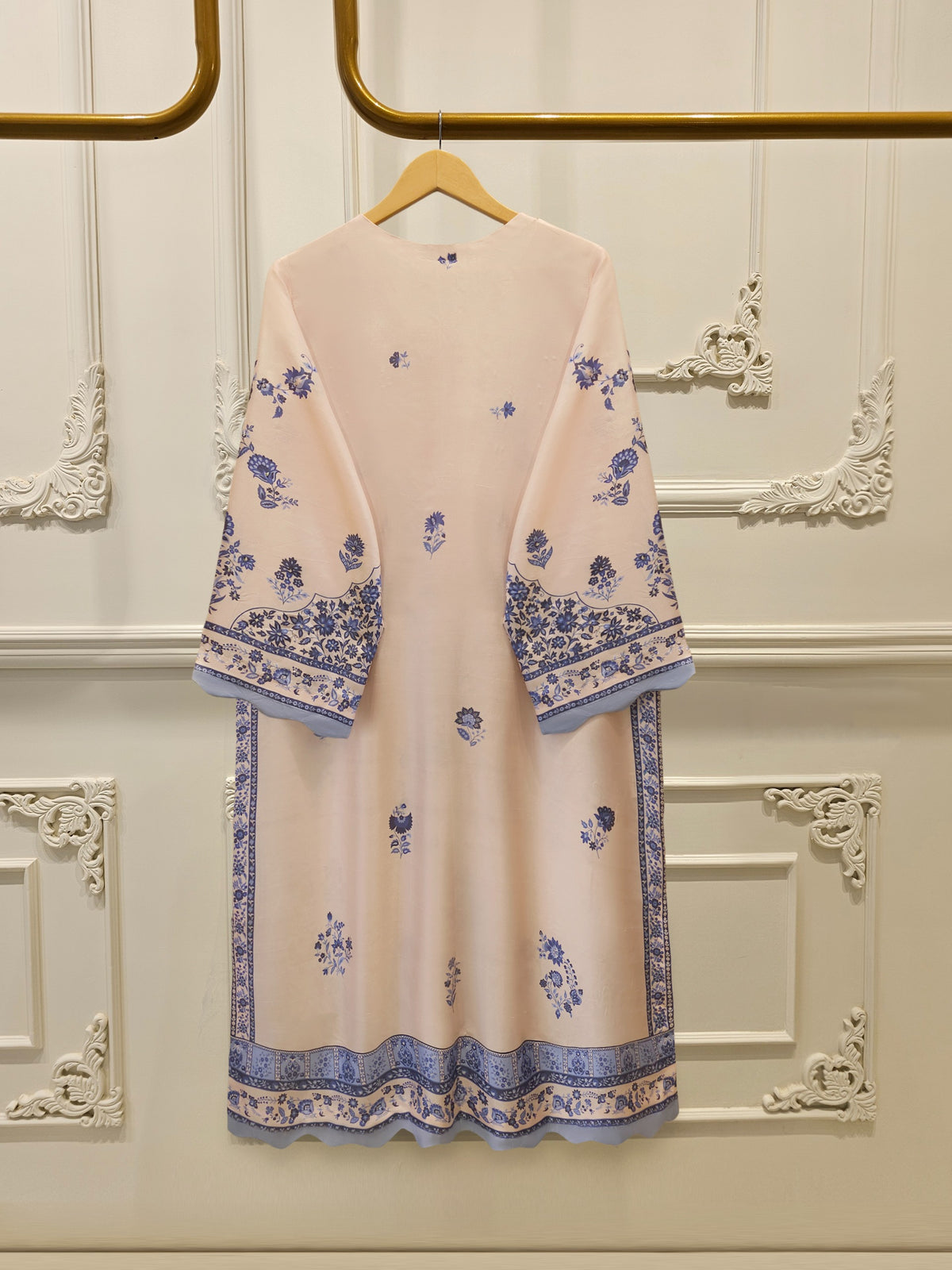 2 Piece Pure Printed Khaddi Silk – Peach & Blue Floral Suit S115547