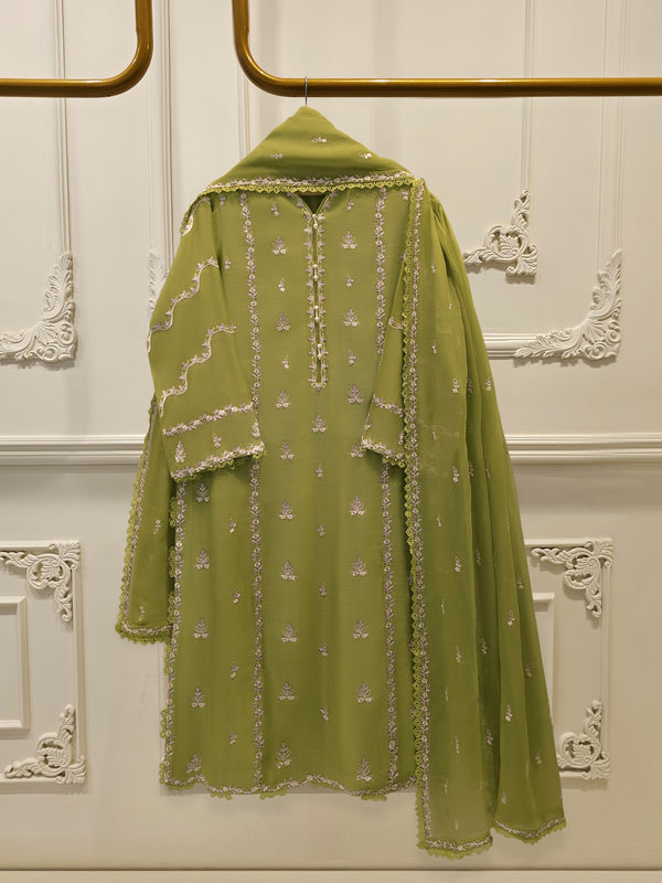 3 Piece - Pure Embroidered Cotton Net Suit S113835