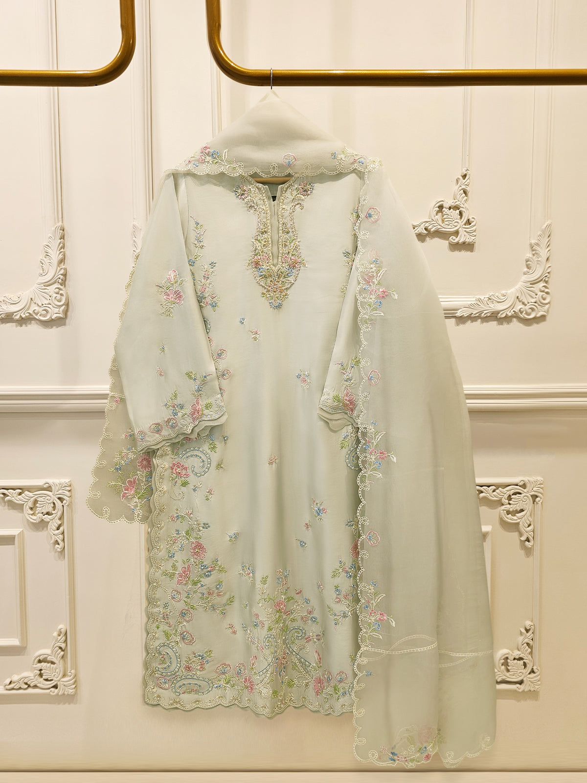 3 Piece- Pure  Sheesha Silk Embroidered Suit S115692 Main image