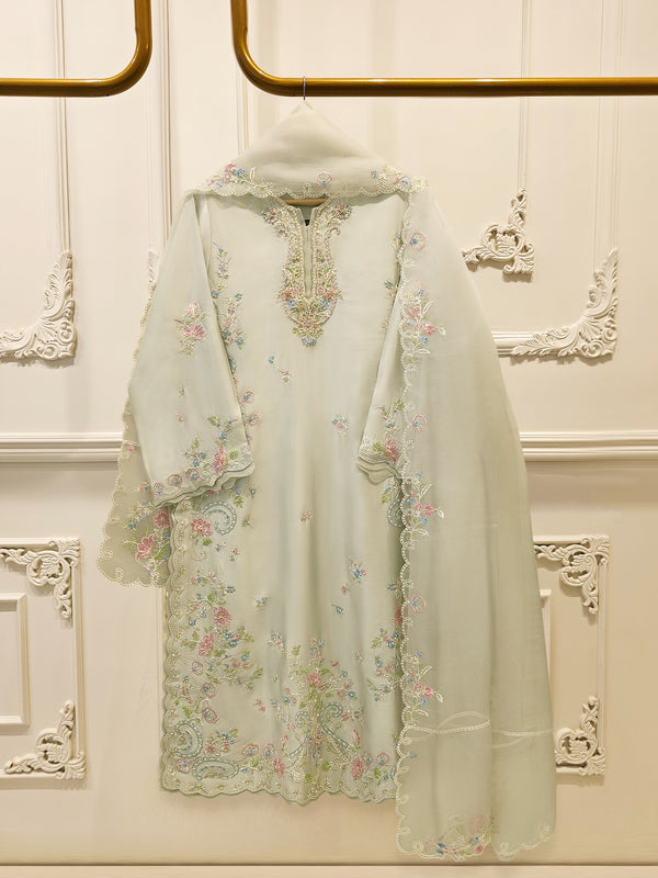 3 Piece- Pure  Sheesha Silk Embroidered Suit S115692