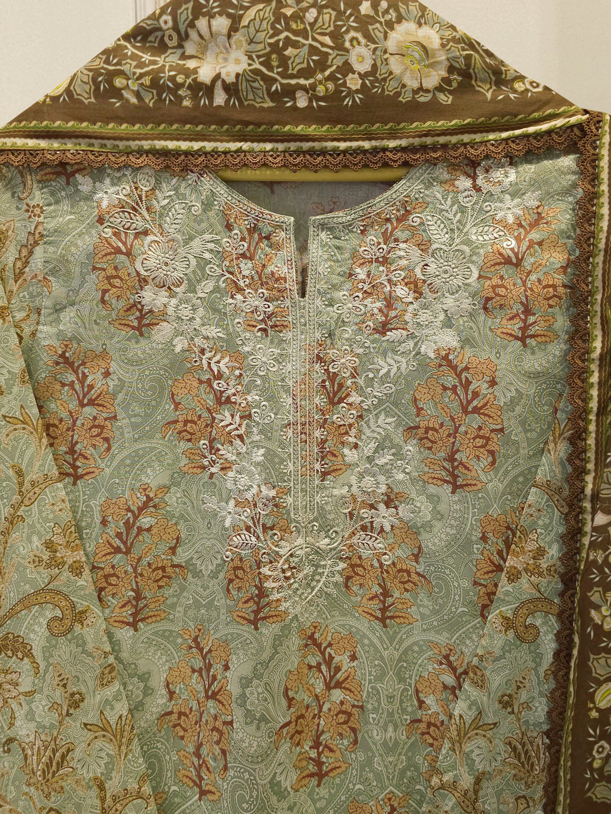 2 Piece -Digital Printed  Embroidered Cambric Suit S115065