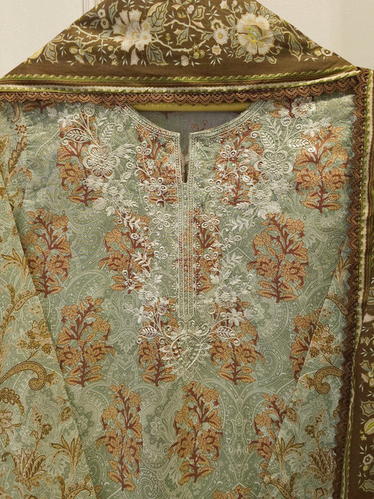 2 Piece -Digital Printed  Embroidered Cambric Suit S115065
